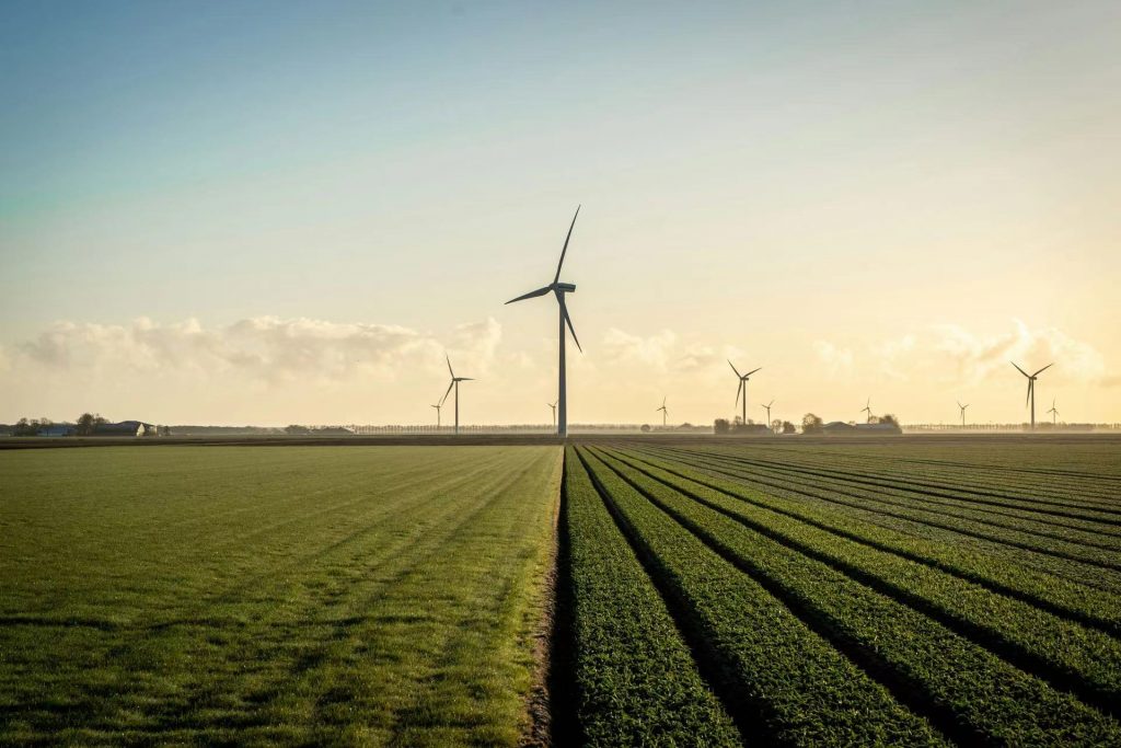 Wind turbines, a prevalent sight in modern landscapes.